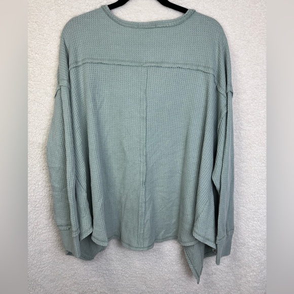 PINK ROSE Oversized Waffle Knit Reverse Seam Top Size Large L Sage NEW no tags - Picture 2 of 5